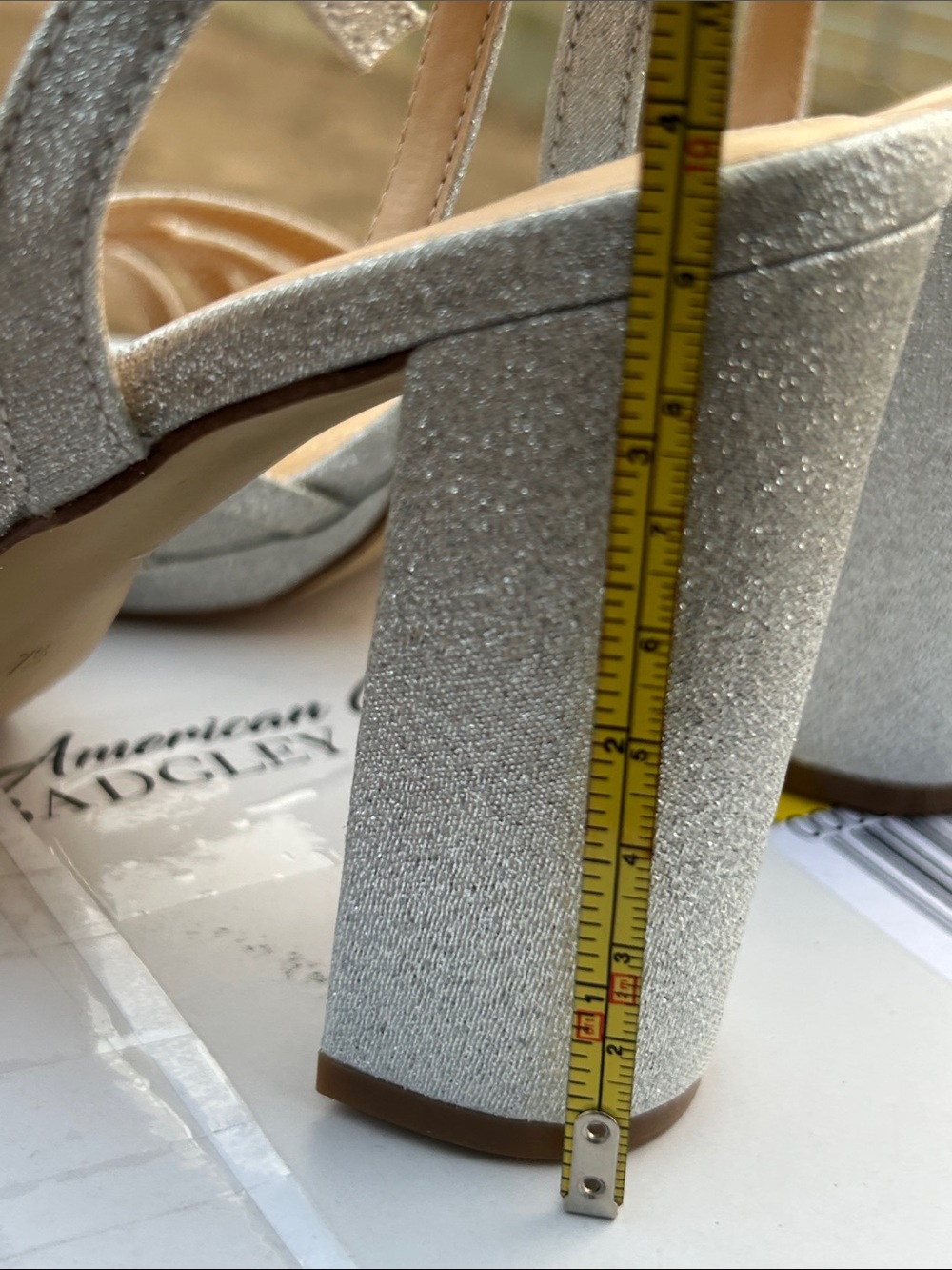 Badgley Mischka Kyleen Silver Glitter Block Heel Sandals - Picture 11 of 12